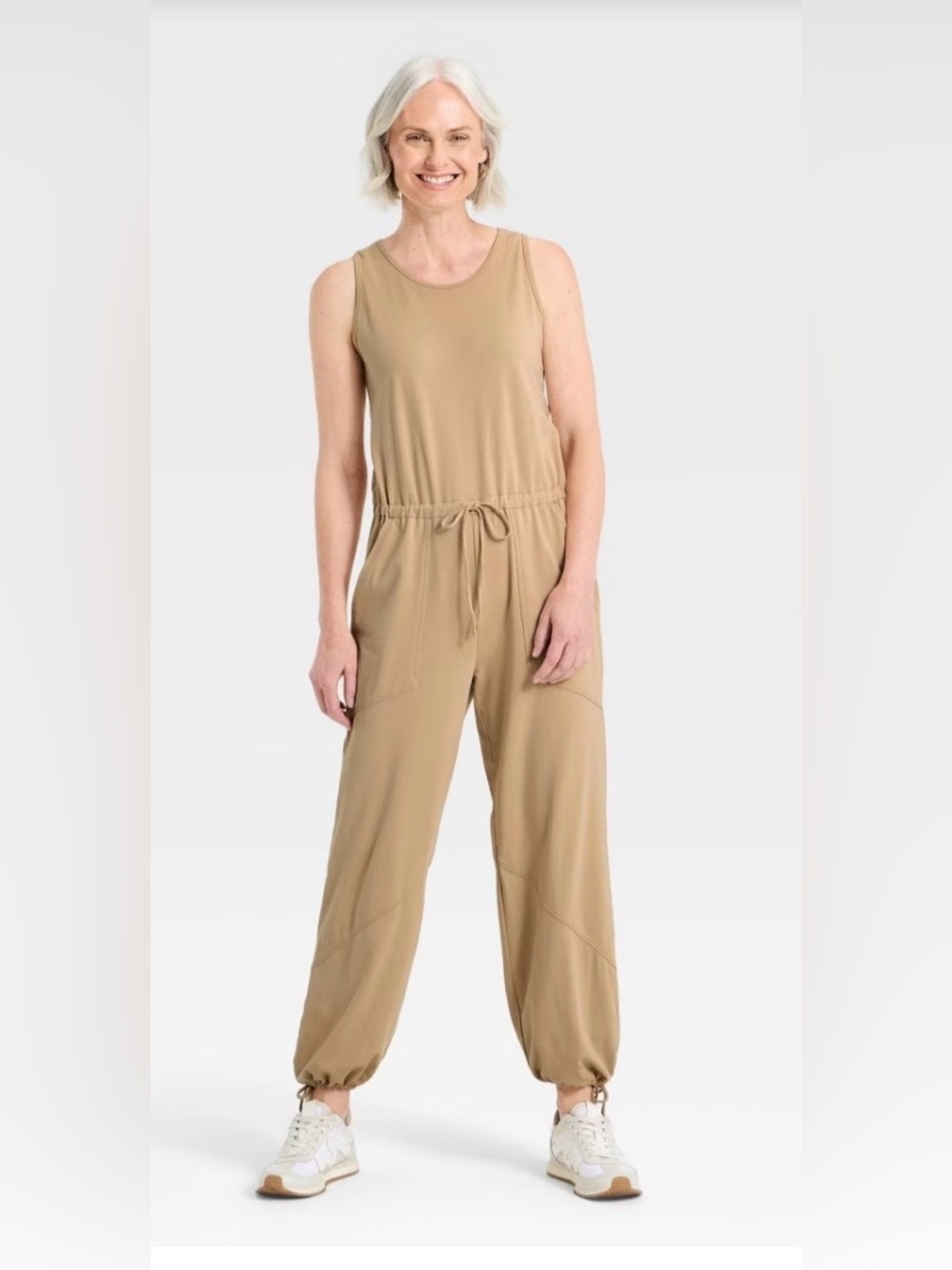Universal Thread Sleeveless Drawstring Jumpsuit in Tan